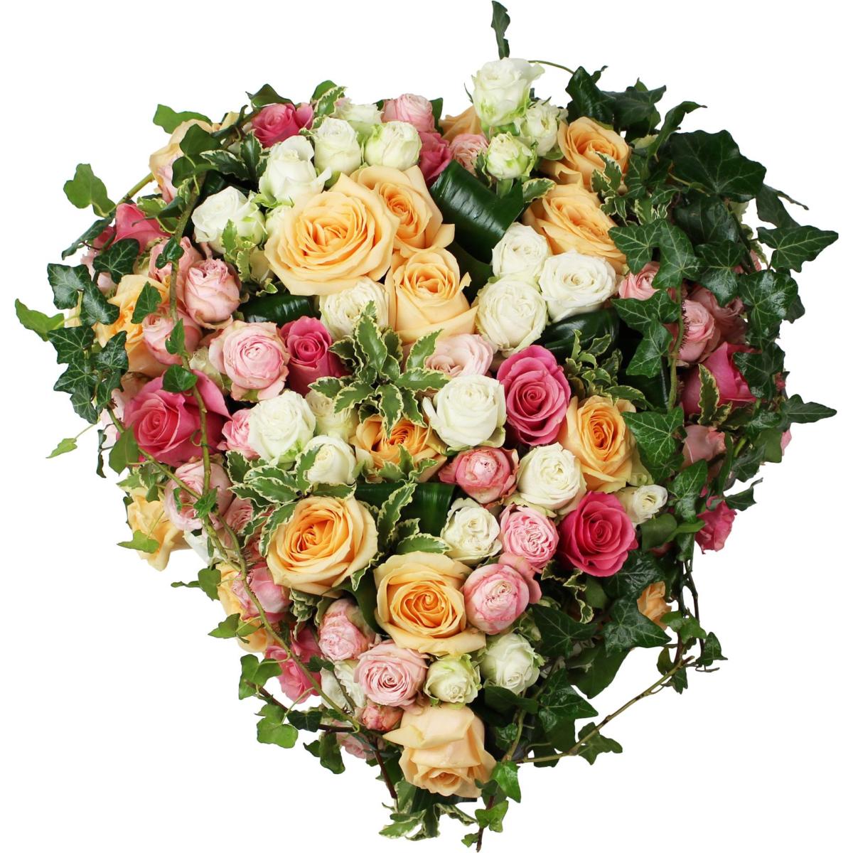 La fontaine fleurie - Cœur de roses variées pour enterrement