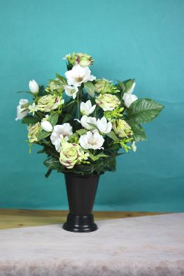 Fleurs artificielles pour cimetière - Cône orchidées alstro et roses