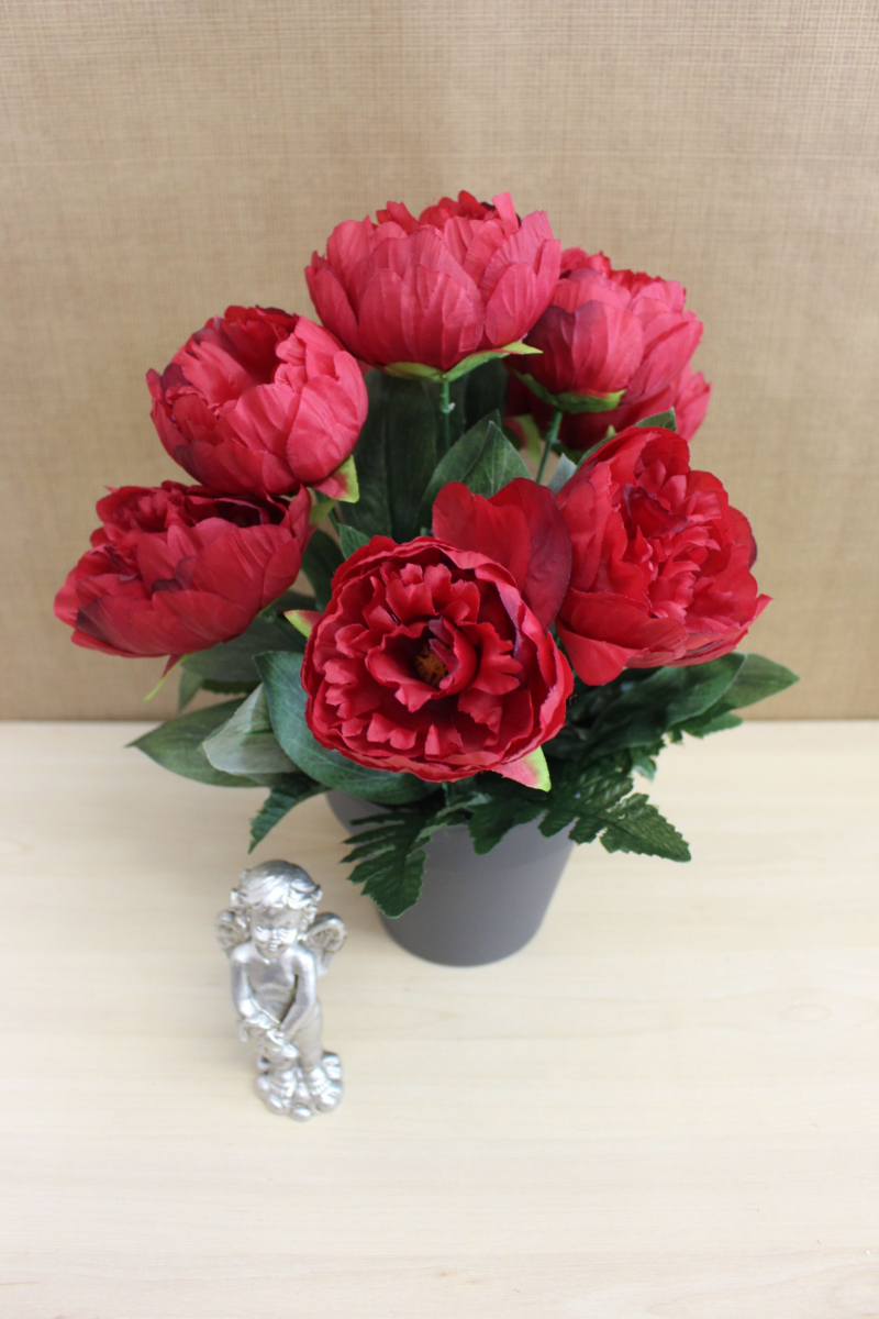Centre De Fleurs Artificielles DRW Blanc Et Rouge 80x65x30cm - Décoration Cimetière Église Mariage