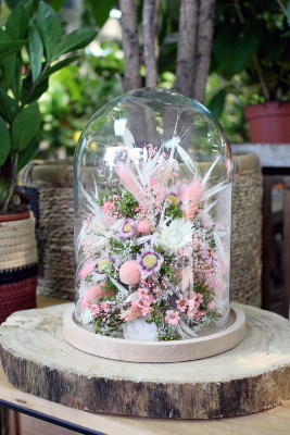 NINA - Cloche de fleurs séchées rose