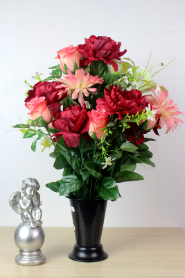 Fleurs artificielles pour cimetière - Cône de roses, pivoines et gerberas
