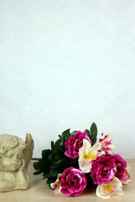 Fleurs artificielles pour cimetière - Bouquet de roses, d'orchidées et de lys