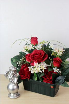 Fleurs artificielles pour cimetière - Jardinière de roses et roses boutons
