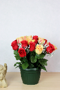 Fleurs artificielles pour cimetière - Composition de roses et gypsophile
