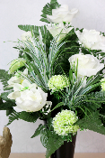 Fleurs artificielles pour cimetière - Cône de fleurs blanches et vertes