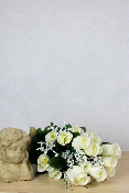 Fleurs artificielles pour cimetière - Bouquet de roses et gypsophile