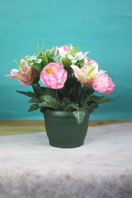 Fleurs artificielles pour cimetière - Coupe de pivoines, lys, gypsophile
