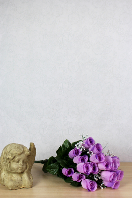 Fleurs artificielles pour cimetière - Bouquet de roses et gypsophile