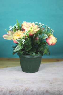 Fleurs artificielles pour cimetière - Coupe de pivoines, lys, gypsophile