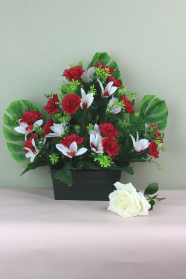Fleurs artificielles pour cimetière - Jardinière œillet et orchidée