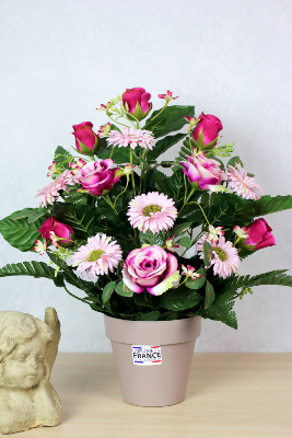 Fleurs artificielles pour cimetière - Coupe de roses et gerberas