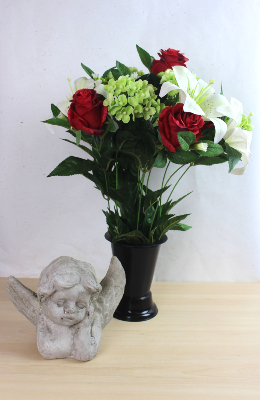 Fleurs artificielles pour cimetière - Cône de lys, roses et hortensias