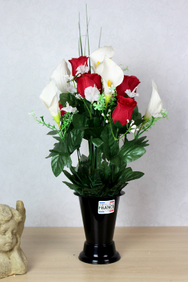 Fleurs artificielles pour cimetière - Cône de roses et anthuriums
