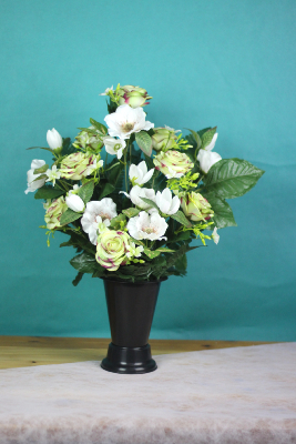 Fleurs artificielles pour cimetière - Cône orchidées alstro et roses