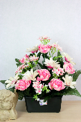 Fleurs artificielles pour cimetière - Jardinière de pivoines et dahlias artificiels