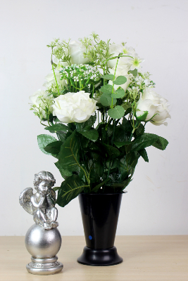 Fleurs artificielles pour cimetière - Cône de roses blanches
