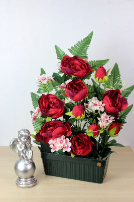 Fleurs artificielles pour cimetière - Jardinière de pivoines et hortensias