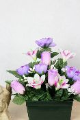 Fleurs artificielles pour cimetière - Jardinière de pivoines, lys et roses