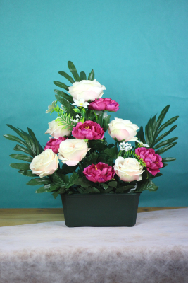 Fleurs artificielles pour cimetière - Jardinière des roses, pivoines et phlox