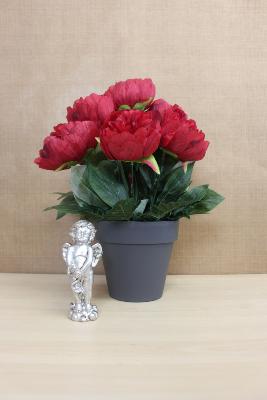 Lot De 4 Fleurs Artificielles De Cimetière Avec Vase, Bouquet De Dahlia