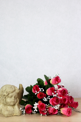Fleurs artificielles pour cimetière - Bouquet de roses et gypsophile