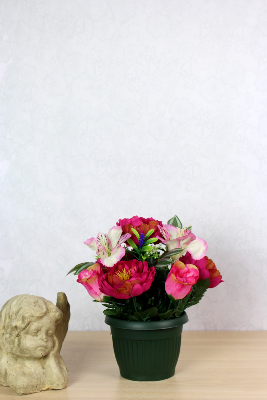 Fleurs artificielles pour cimetière - Coupe de pivoines et roses boutons