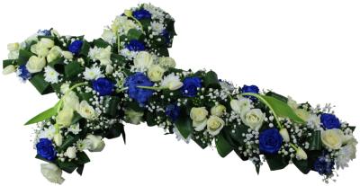 MARINA - Croix de fleurs blanches et bleues