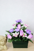 Fleurs artificielles pour cimetière - Jardinière de pivoines, lys et roses