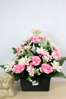 Fleurs artificielles pour cimetière - Jardinière de pivoines et dahlias artificiels
