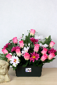 Fleurs artificielles pour cimetière - Jardinière de roses et gerberas