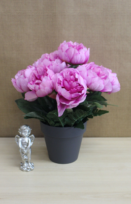 Fleurs artificielles pour cimetière - Pot coupe de pivoines