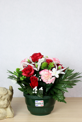 Fleurs artificielles pour cimetière - Coupe de roses et œillets