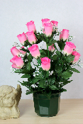 Fleurs artificielles pour cimetière - Coupe de roses et gypsophile