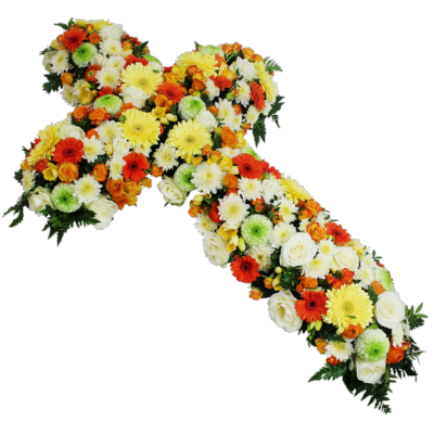 SYLVIE - Croix de fleurs jaune et orange