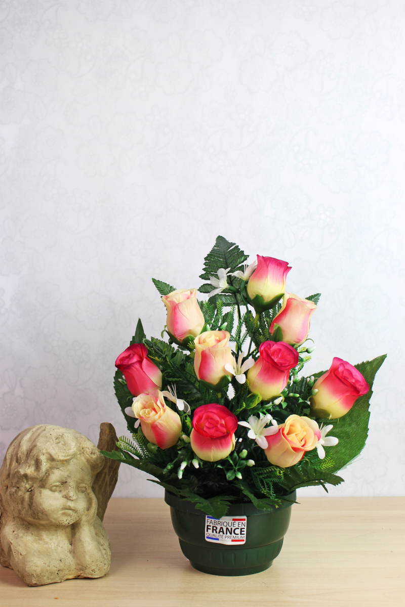 Fleurs artificielles pour cimetière - Petite composition de roses