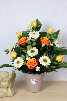 Fleurs artificielles pour cimetière - Coupe de roses et gerberas