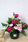 Fleurs artificielles pour cimetière - Coupe de renoncules, lys et roses