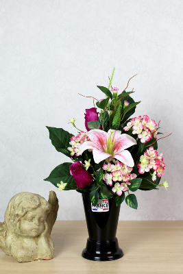Fleurs artificielles pour cimetière - Cône de lys et d'hortensias