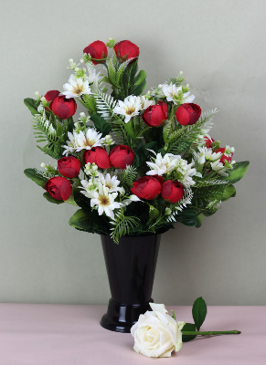 Fleurs artificielles pour cimetière - Cône renoncules et fleurs sauvages