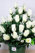 Fleurs artificielles pour cimetière - Coupe de roses blanches et gypsophile