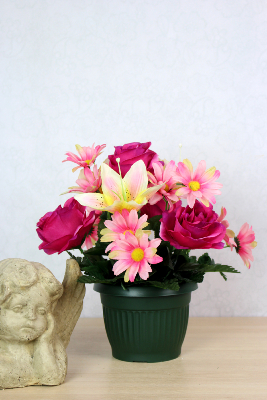 Fleurs artificielles pour cimetière -Petite coupe de fleurs artificielles variées