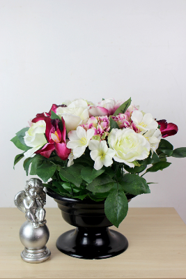 Fleurs artificielles pour cimetière - Coupe de lys, roses et hortensias