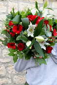 SANTORIN - Bouquet de fleurs rouge et blanc