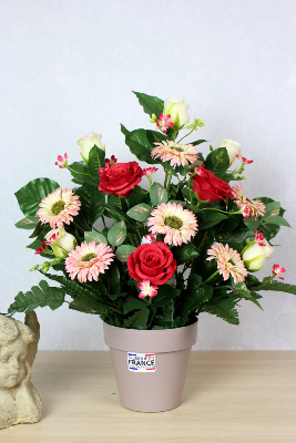 Fleurs artificielles pour cimetière - Coupe de roses et gerberas