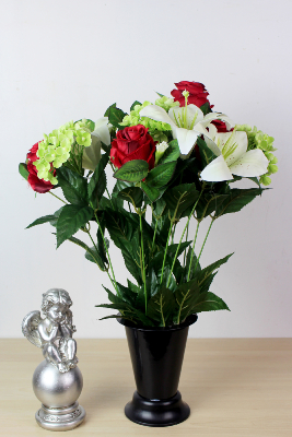 Fleurs artificielles pour cimetière - Cône de lys, roses et hortensias