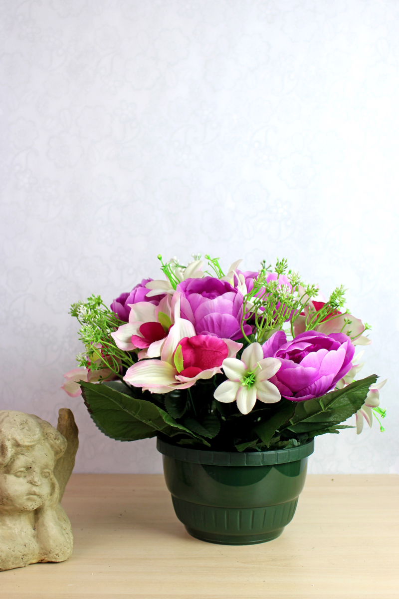 Fleurs artificielles pour cimetière - Composition estivale