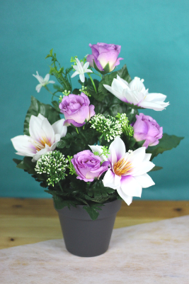 Fleurs artificielles pour cimetière - Coupe de roses et clématites