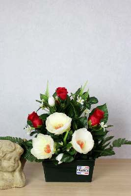 Fleurs artificielles pour cimetière - Jardinière de roses et magnolias