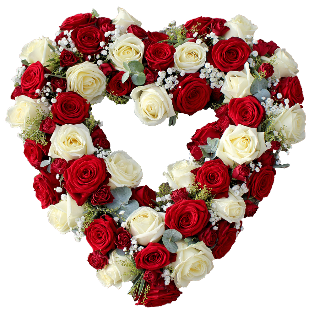 Coeur de Roses Rouges & Blanches Enterrement - La Fontaine Fleurie