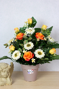 Fleurs artificielles pour cimetière - Coupe de roses et gerberas